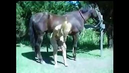 Blonde girl slut deepthroat and fucking hard horse