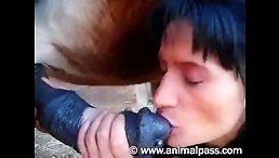 Bitch slut deepthroat horse cum