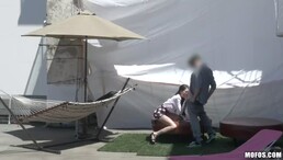 Amateur couple want to feel difference on the terrace